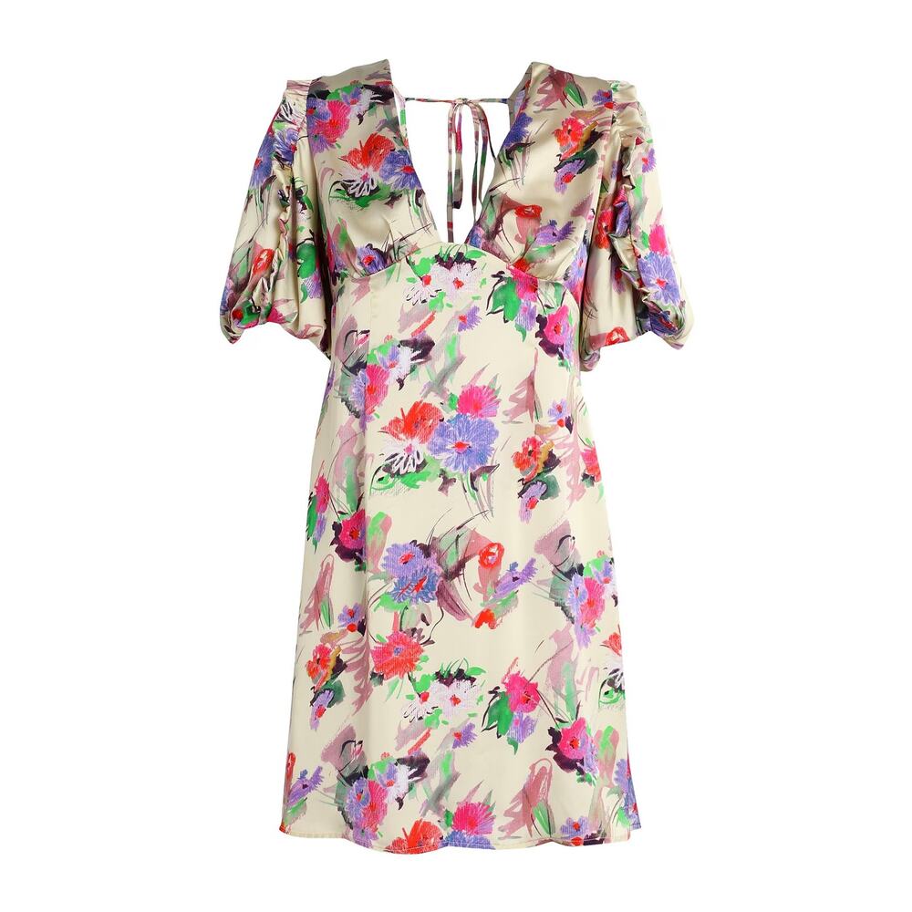 TOPSHOP Sketched Floral Tie Deep V Neck Tie Open Back Womens Mini Dress New 12